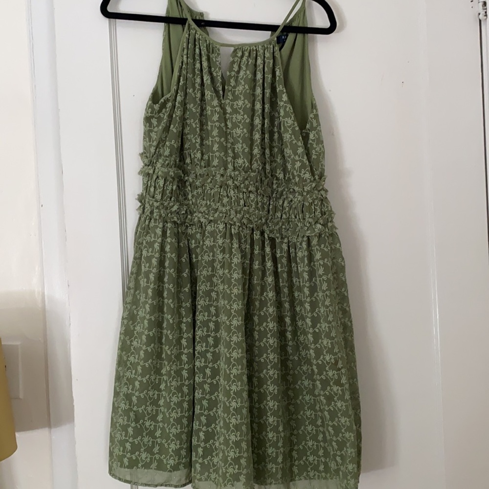 Green eyelet dress with smocked waist